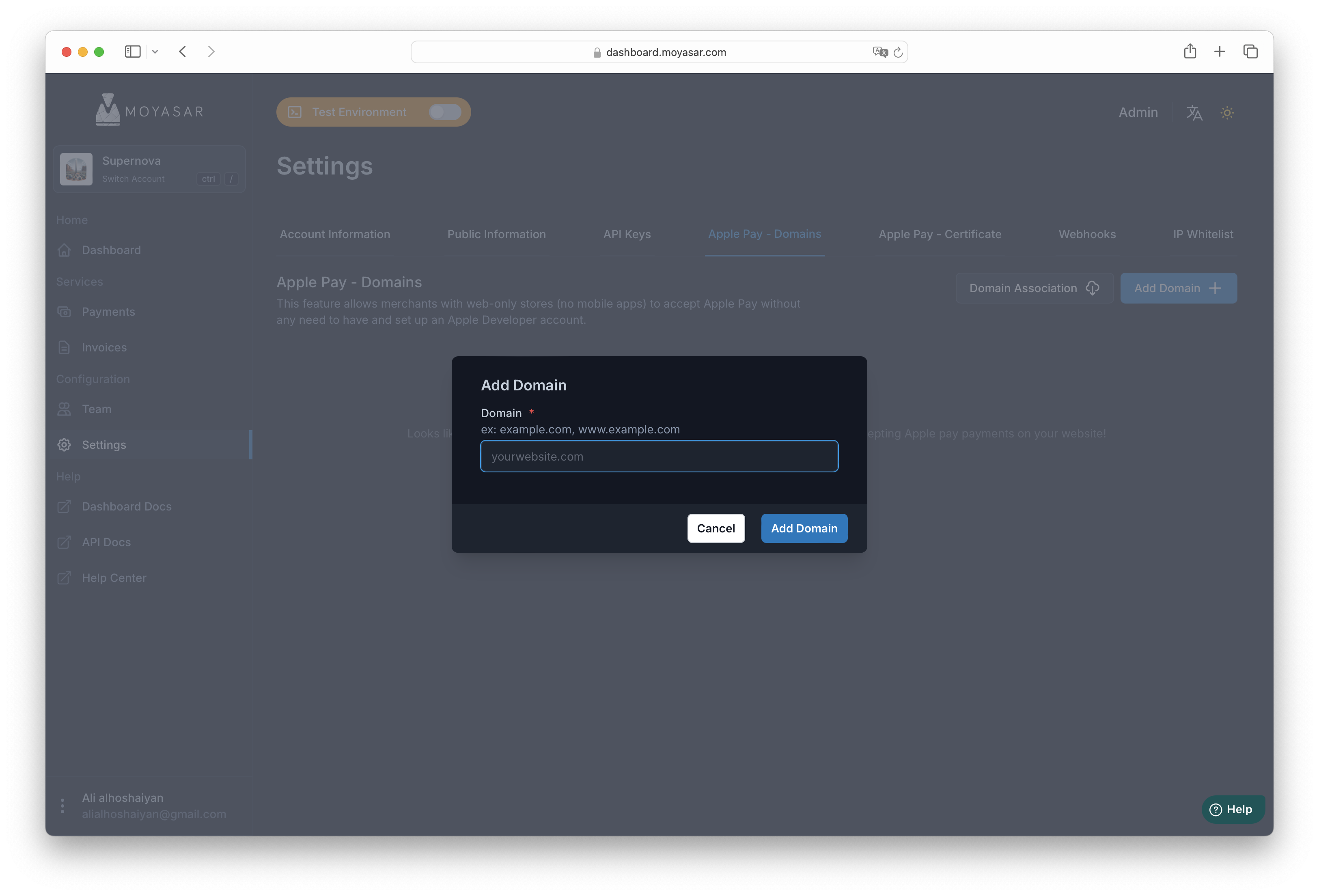 Adding Apple Pay Domain Name