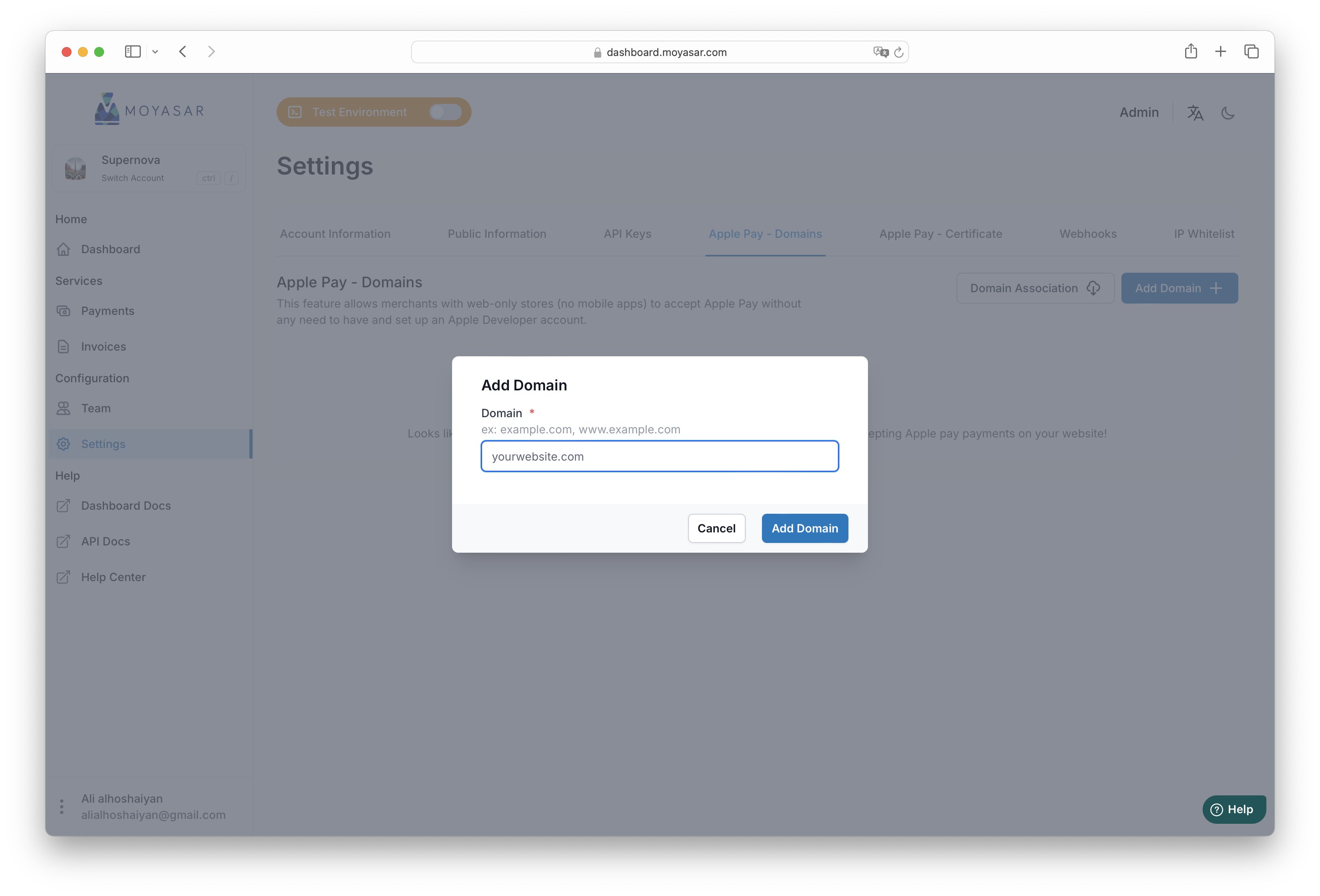 Adding Apple Pay Domain Name