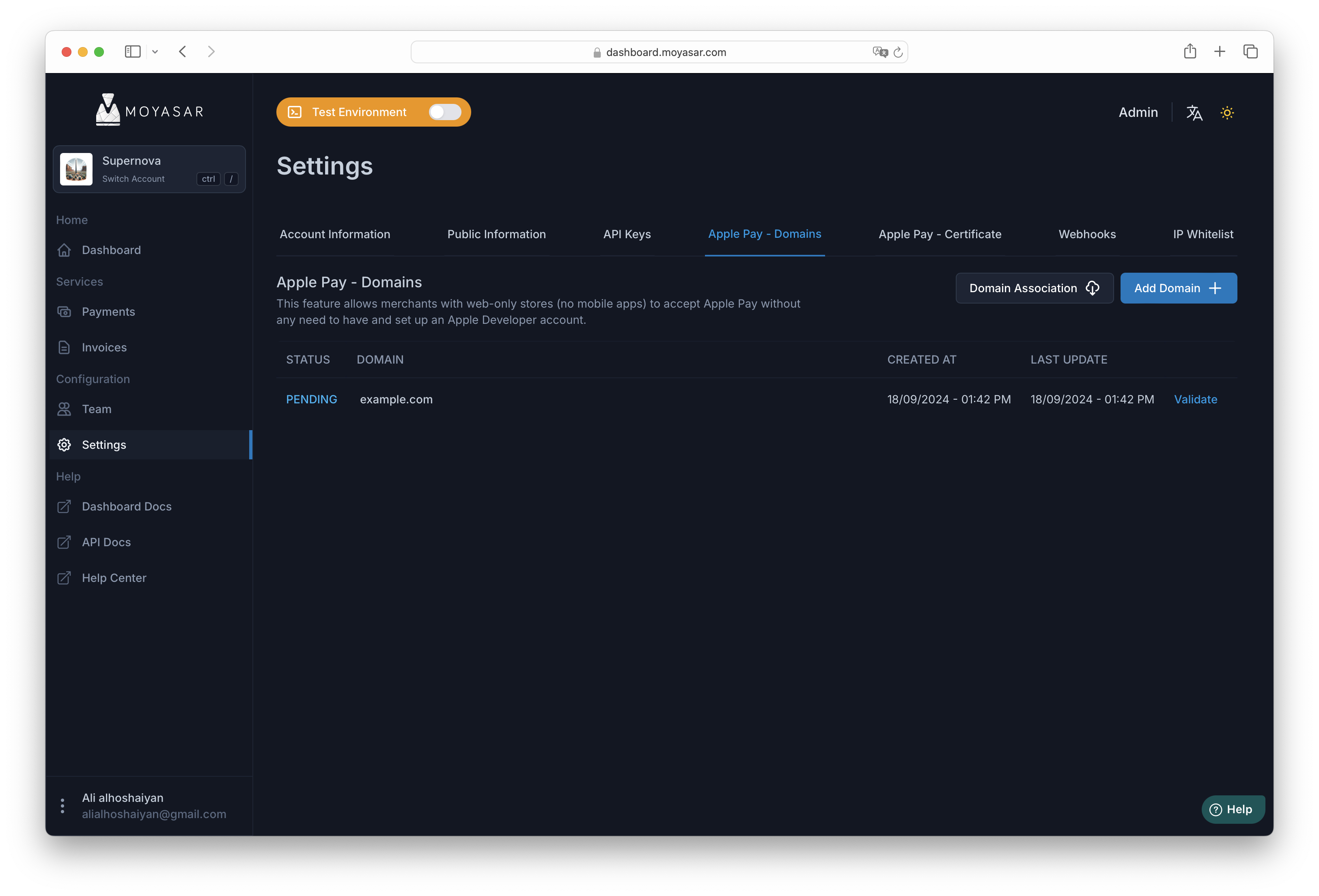 Adding Apple Pay Domain Name