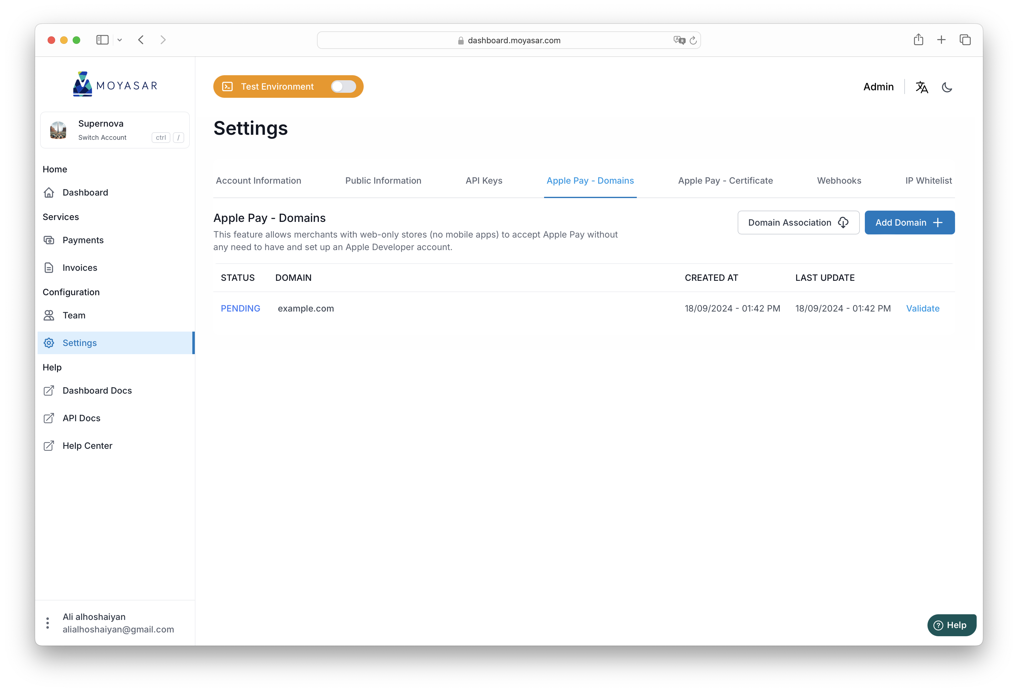 Adding Apple Pay Domain Name