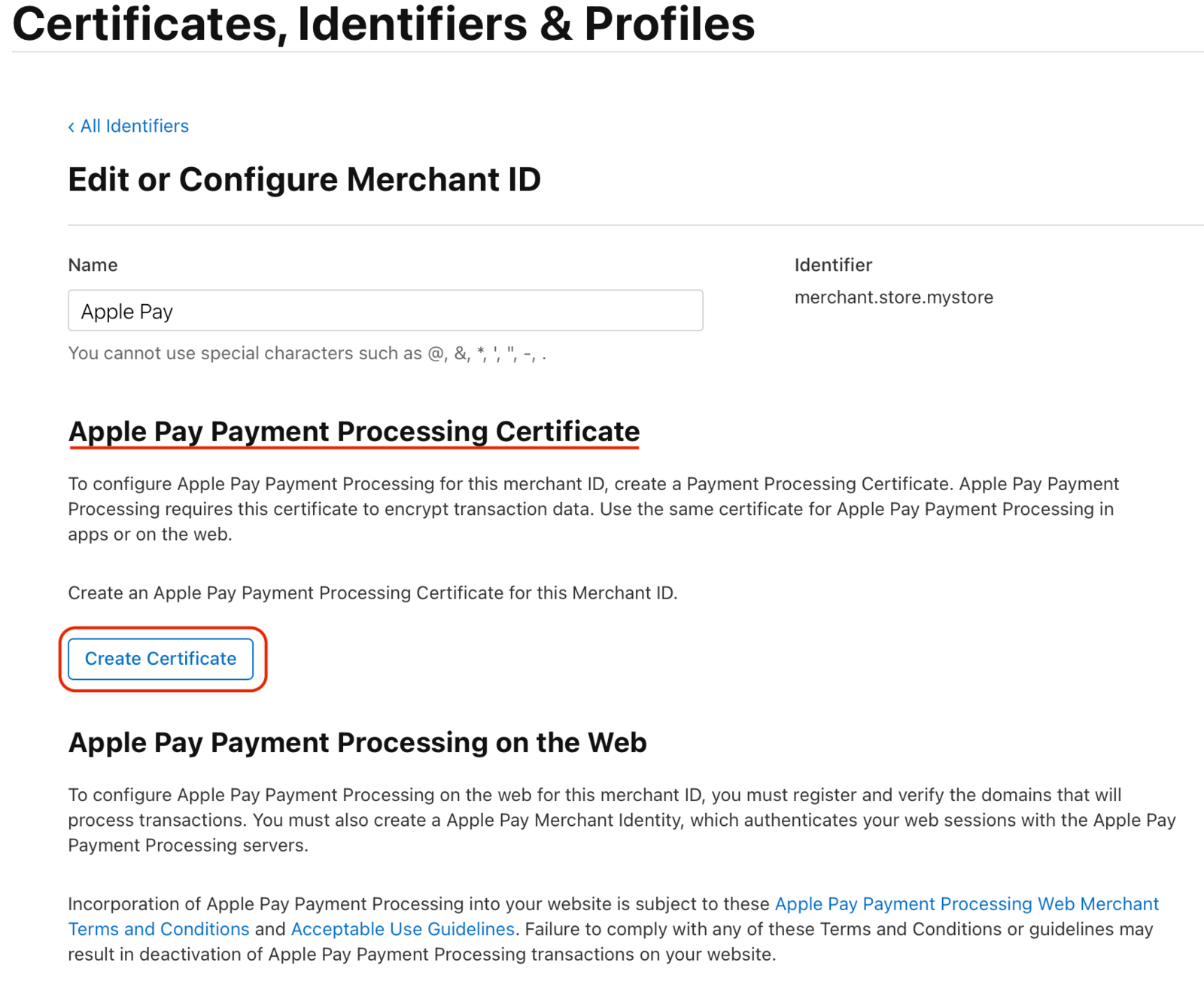 Payment Processing Certificate Creation